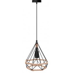 Lámpara Colgante Vintage estructura metálica Negra y cuerda Diamante con p/lampara E27 con cable y florón