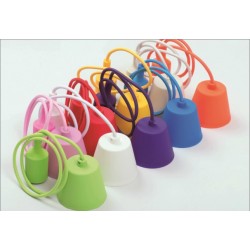 Portalámparas Silicona E-27 con 1 metro cable textil y florón (colores)