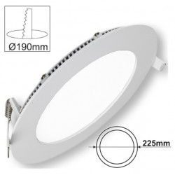 Downlight panel LED Redondo 225mm Blanco 18W, Corte 190mm.