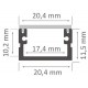 Perfil superficie aluminio anodizado 20x11mm para tiras LED, barra 2 Metros